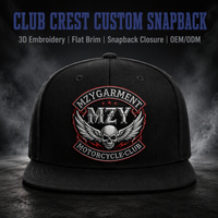 Casquette Snapback de Luxe Vintage en Twill à 5 Panneaux Personnalisée OEM avec Broderie 3D du Logo du Club de Moto et Visière Plate