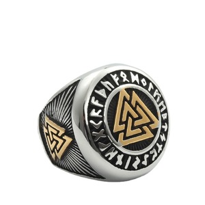 Viking Letter <b>Ring</b> <b>Titanium</b> Steel Geometric Men's Punk Style Stainless Steel Round <b>Ring</b> Silver Gold 280691 - Product Image 5
