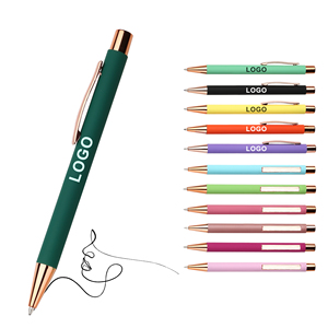 New Novelty Custom Logo Rose Gold Metal Aluminum Ballpoint <b>Pen</b> With Press Rubber Matte Business Printed Personal for Stationery - Product Image 1