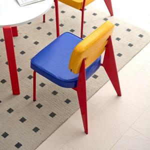 Chaise de salon moderne, siège jaune et bleu, cadre rouge, accoudoirs en métal, rembourrage en mousse, pour la maison, le bureau, les cafés - Product Image 2