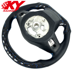 Volant sport LED personnalisé en cuir, fibre de carbone et feuille d'or bleue avec palettes de changement de vitesse pour Toyota Supra GR A91 A90 - Product Image 2