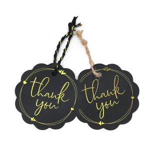 Custom Round black Tags with Strings Writable Price Name Labels for Gift Jewelry Clothing and bags Small Paper Hang Tags