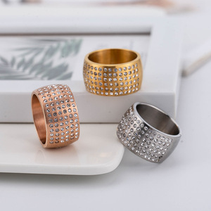<b>Titanium</b> Steel <b>Ring</b> Wide Band Micro Insert Diamond Men's Jewelry Everyday Wear Geometric Style Hip Hop Punk European American - Product Image 2