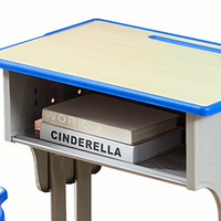 Ensemble table et chaise bleu moderne pour étudiants, réglable en hauteur, avec revêtement vert, mobilier de classe, structure en acier métallique pour l'école