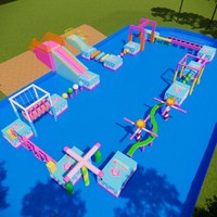 Parcours d'obstacles aquatique gonflable commercial Hualong pour piscine extérieure, défi aquatique, jeu de team building, acier galvanisé