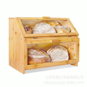 Bamboo Bread Box 2 Tier <b>Storage</b> <b>Kitchen</b> Bread <b>Container</b> With Lid Wood Grain Color - Product Image 5