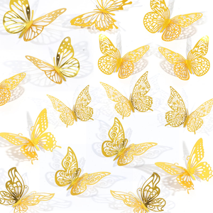 Autocollants papillons 3D colorés argent et or pour anniversaire, mariage, fête de la Saint-Valentin, décoration de gâteau, décorations murales - Product Image 1
