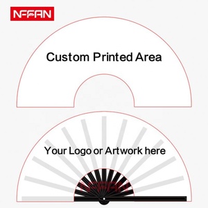 Grand éventail à main décoratif Rave Clack pliable en tissu de bambou personnalisé personnalisé en gros - Product Image 2