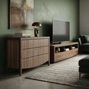 Commode moderne en bois massif avec façade incurvée, commode scandinave en teck massif modèle Bowfront - Product Image 3