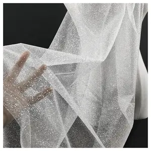Glitter Mesh Fabric Soft Bridal Tulle Pure White Sparkle Glitter Tulle Fabric