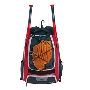 Sports <b>Backpack</b> Red <b>Black</b> Polyester Softback Zipper Closure Detachable Strap Unisex Casual Big Capacity Bat Holder - Product Image 1