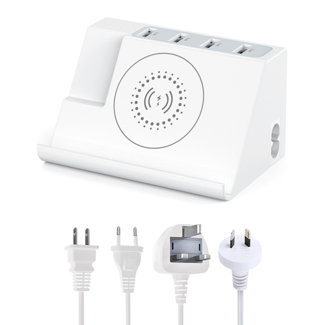 6 Port USB Charging Station With 15W Wireless Charger PD QC3.0 Fast Charger Multiport Desktop Phone Charger