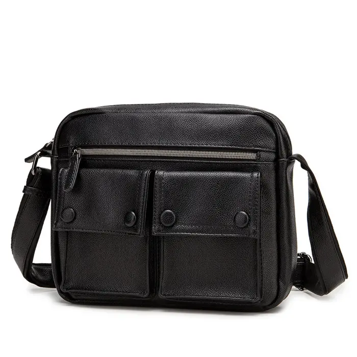 Bolsa carteiro masculina de couro pu, bolsa japonesa transfronteiriça com alça carteiro na cor preta