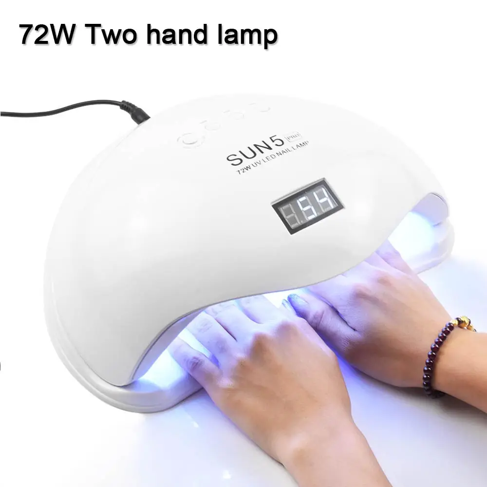 Lâmpada de unha profissional com uv, venda quente de lâmpada portátil para unhas de gel com duas mãos, uso sun5 pro e 72w