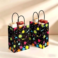 Sac cadeau en papier kraft néon réutilisable et écologique pour Halloween |   Sac à main fluorescent imprimé offset pour bonbons d'anniversaire