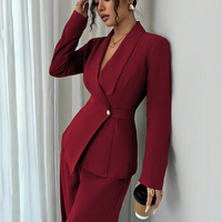 Cross Border 2026 |   Ensemble tailleur femme printemps-automne respirant, anti-plis, avec manteau à manches longues et col cranté, coupe classique