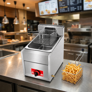 Friteuse à gaz professionnelle en acier inoxydable 6-8L, à cylindre unique, avec panier de friture, équipement de cuisson de comptoir - Product Image 3