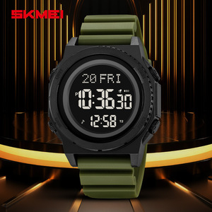 Skmei Digital Watch Men Tpu Strap 3Bar Water Resistant Army Green Electronic Watch With World Time Daylight Saving - Product Image 1