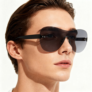 Gafas de Sol sin Montura para Hombre, Protección UV400, Marco de PC Negro, Montura Grande a la Moda, Protección Solar para Conducir al Aire Libre y Viajar - Product Image 2