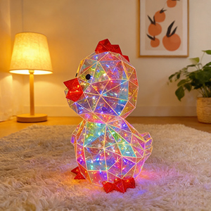Décoration de poulet prismatique iridescent moderne, figurine de coq réfléchissante 3D LED arc-en-ciel, cadeau de Pâques unique, décoration de table - Product Image 3