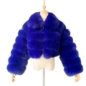 KY col rabattu floue fermeture éclair avant à manches longues veste de fourrure d'hiver <span class=keywords><strong>manteau</strong></span> de fourrure de renard court - Product Image 5