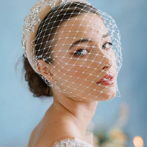 حجاب زفاف فاخر ، غطاء رأس للعروس مرصع بأحجار الراين مرصع بالترتر ، رباط رأس شبكي ، إكسسوارات حفلات التخرج - Product Image 2