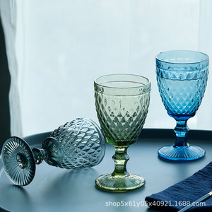 RYLAVA 300ml Verre à vin en verre pressé de style vintage européen, fait à la main, logo personnalisé, bleu clair, moderne, élégant, pour les affaires - Product Image 2