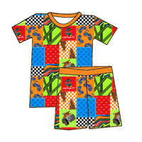 Ensemble de vêtements d'été doux pour bébé, 2 pièces, style militaire, imprimé western personnalisé, 95% bambou, 5% élasthanne, manches courtes, shorts, 2 pièces