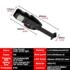 Đèn tường <span class=keywords><strong>LED</strong></span> năng lượng mặt trời chống nước IP65 tích hợp cảm biến chuyển động điều khiển từ xa & chiếu sáng siêu sáng - Product Image 3