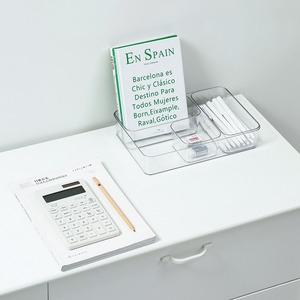 Boîte de rangement transparente pour bureau, avec diviseurs, capacité de 2L, sans couvercle, pour organiser la papeterie et les livres, fournitures de bureau - Product Image 1