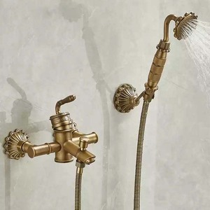 Grifo de bañera antiguo de latón Juego de ducha simple incorporado Cabezal de ducha de mano Grifo de agua fría y caliente - Product Image 2