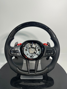 Volant en fibre de carbone véritable style LCI avec cuir chauffant LED et couleur de surpiqûre personnalisée pour châssis G20/G30/G80/G82/M3/M4 - Product Image 2