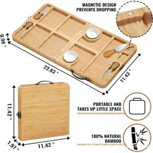Bamboo Foldable Cheese Board 11.42x22.83 In Magnetic <b>Knife</b> <b>Holder</b> Portable Serving Tray With Dividers For Snacks And Nuts - Product Image 1
