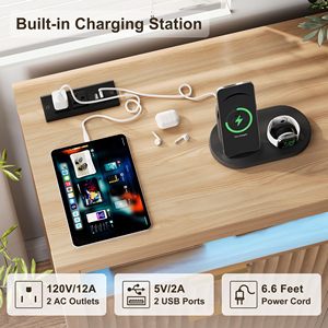 Amanecer acanalado 6 cajones tocador luces LED moderno minimalista Boho estación de carga pecho sala de estar dormitorio toma de corriente - Product Image 5