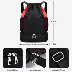 <b>Drawstring</b> <b>Backpacks</b> 45cm Gym Sack Wet Dry Bottom Zipper Compartment Mesh Side Pocket Padded Strap Adjustable Pool Sports Colors - Product Image 2