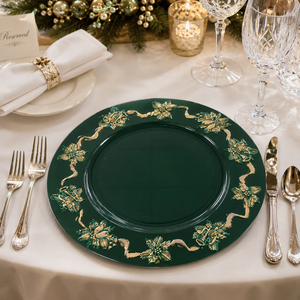 Nouvelles Assiettes de Présentation Vertes de Luxe 2026 de 13 Pouces, Durables et Réutilisables, avec Bord Doré Gaufré pour Noël, en PP, Vente en Gros - Product Image 6