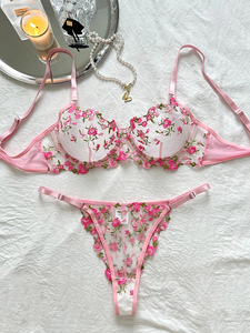 Conjunto de Lencería Sexy con Bordado Floral y Logotipo Personalizado, Pijama de Mujer con Tanga, Conjunto de Lencería Sensual - Product Image 2