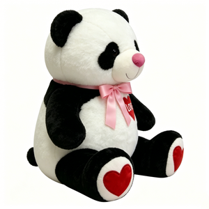 Customized Love-themed panda plush Valentine’s, panda stuffed animal ,Panda plush with <b>pink</b> bow, Panda with red heart embroidery - Product Image 1
