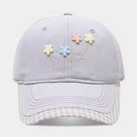 Gorra de Béisbol a Cuadros Estilo Coreano con Delicado Bordado Floral, Tela de Algodón, Ajustable, Protección Solar, para Uso Casual al Aire Libre
