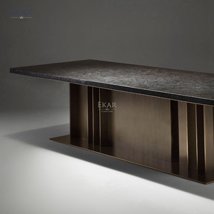 Mesa de Comedor Moderna de Lujo con Base Metálica Arquitectónica, Muebles Rectangulares para Comedor, para 8-10 Personas, Mesa para Proyectos de Villas - Product Image 5