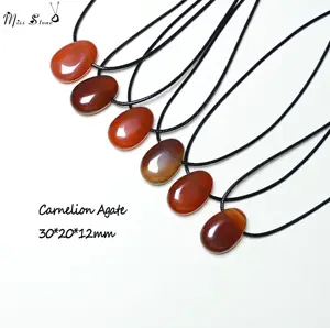 Miss Stone Wholesale Natural Red Agate Carnelian Karneol Pendant Necklace Red Chalcedony Quartz Gemstone Eye Shape Eye Charms