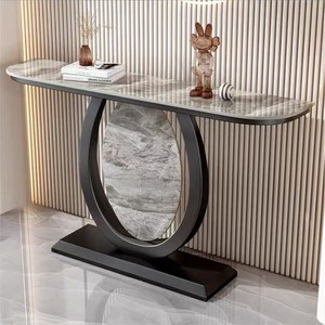 Mesa de consola de entrada rectangular moderna con marco delgado de acero inoxidable y sala elegante superior de piedra sinterizada duradera - Product Image 4