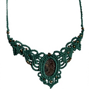 HARI OM CREATIONS Women's Bohemia Style Macrame Pendant Necklace Natural Oval Stone Bezel Setting Antique Bronze Plated Hemp - Product Image 1