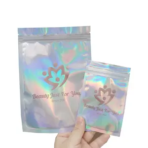 Bolsas de Mylar resellables de plata transparente para bolsa holográfica de lámina de arcoíris termosellable con cremallera