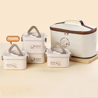 Ensemble de boîtes à lunch Snoopys en acier inoxydable 316L, boîte bento étanche avec sac isotherme, récipient alimentaire compatible micro-ondes pour le bureau