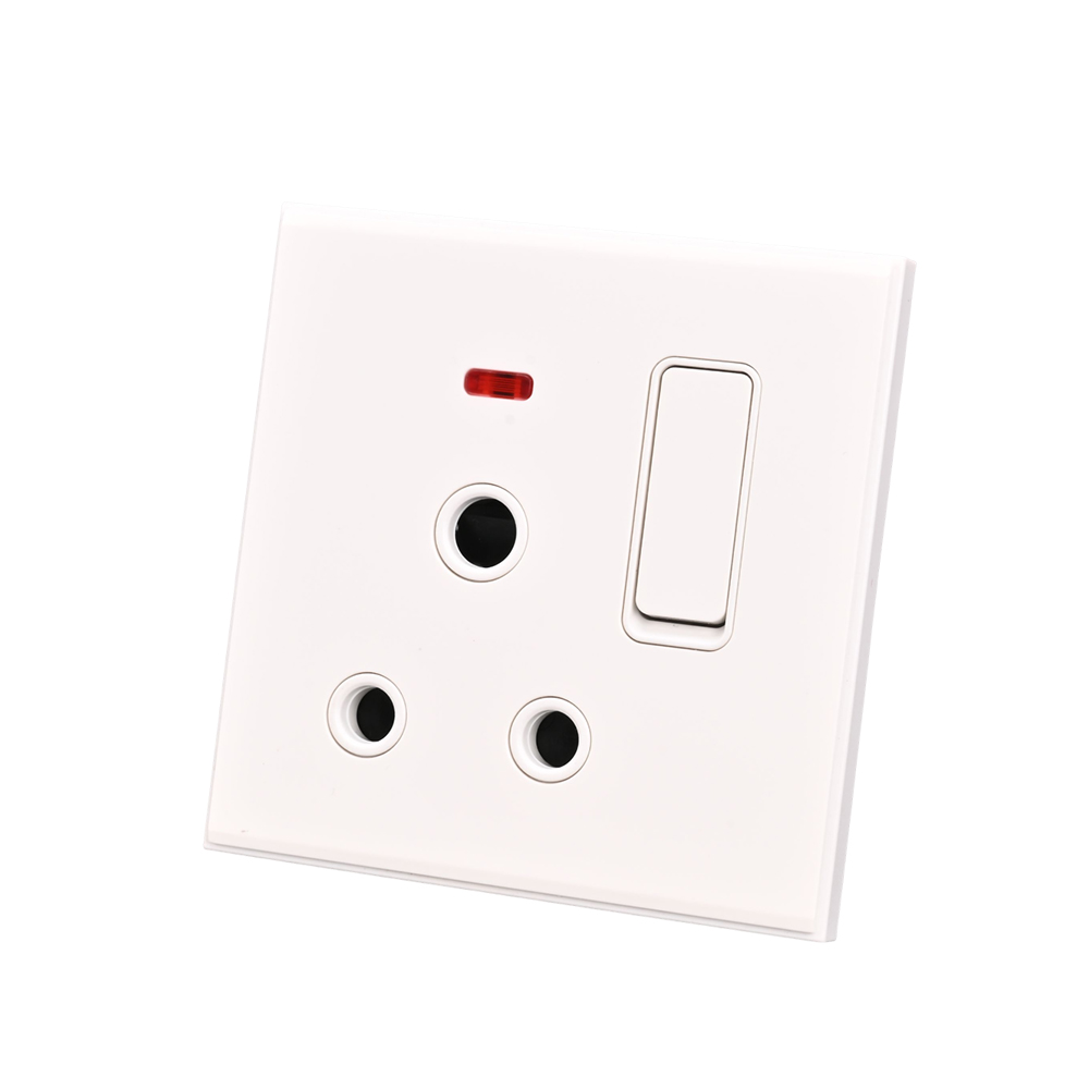 Prise simple 15A avec interrupteur et témoin lumineux.