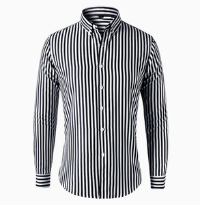 Camisa de manga larga para hombre de primavera y otoño, camisas a rayas informales de negocios para jóvenes ajustadas a la moda para hombre, primavera y otoño, I-0512 - Product Image 3