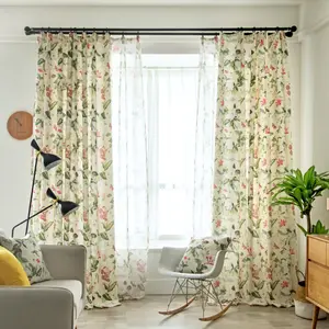 高品质花卉植物印花窗帘，厂家直销现代简约客厅成品遮光窗帘
