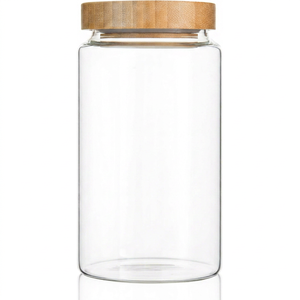 Pot à épices en verre de forme ronde 90 ml 120 ml 4 OZ, bouteille à épices en verre avec couvercle en bambou et en bois - Product Image 1