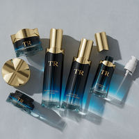 Nouvelle conception, ensemble d'emballages cosmétiques pour soins de la peau, flacon pompe en verre bleu 100ML 120ML pour lotion corporelle, pot de forme plate 30ML 50ML avec compte-gouttes